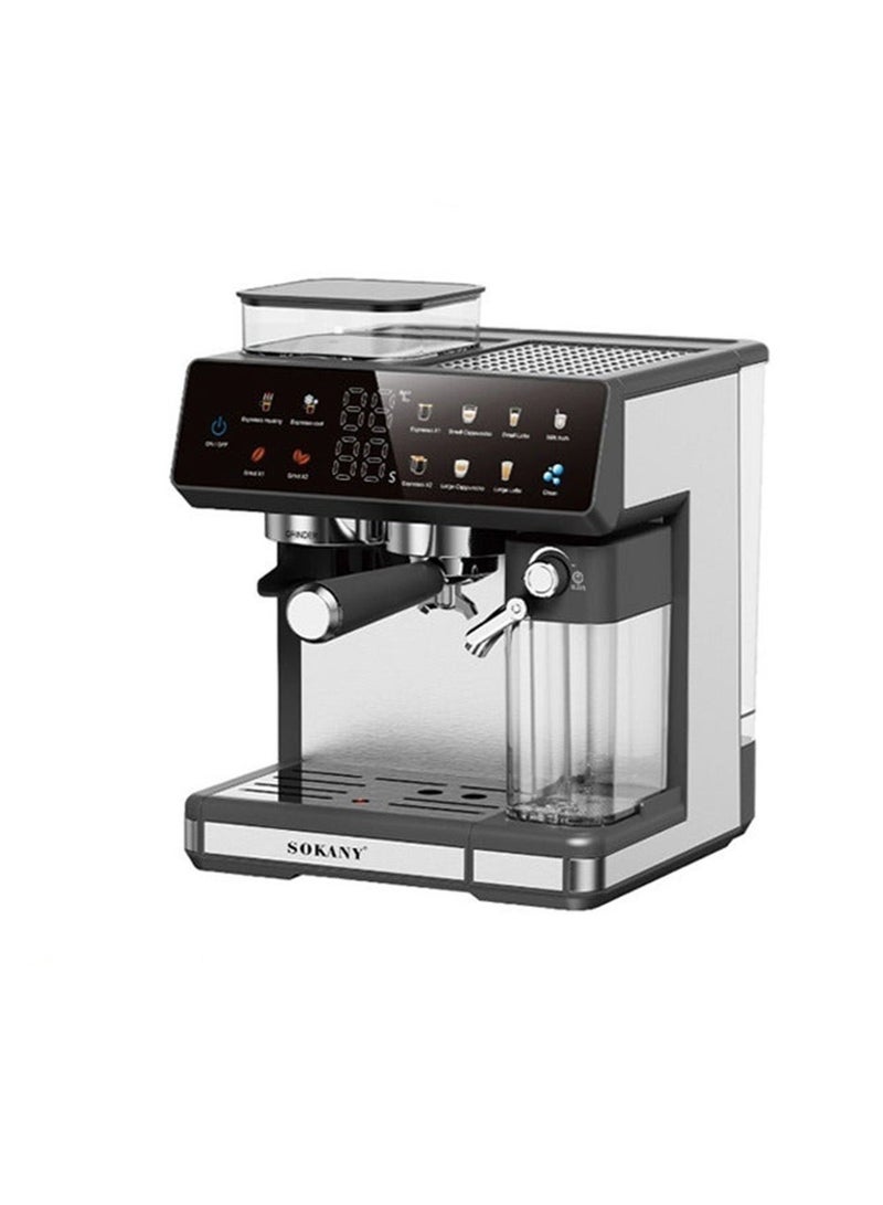 سوكاني ماكينة اسبريسو، ماكينة قهوة اسبريسو أوتوماتيكية 4 في 1، 1800 واط/2.6 لتر، ماكينة صنع قهوة الكابتشينو/اللاتيه/الإسبريسو/الطحن مع خافق حليب أوتوماتيكي، ضغط مضخة 20 بار، ماكينة صنع قهوة تعمل باللمس للمنزل والمكتب، SK-04032 - Image 1